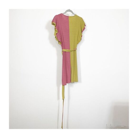 Ella Mara Anthropologie Dress Striped Color Block 2 Tone Pink Yellow flutter Wom - Picture 5 of 7